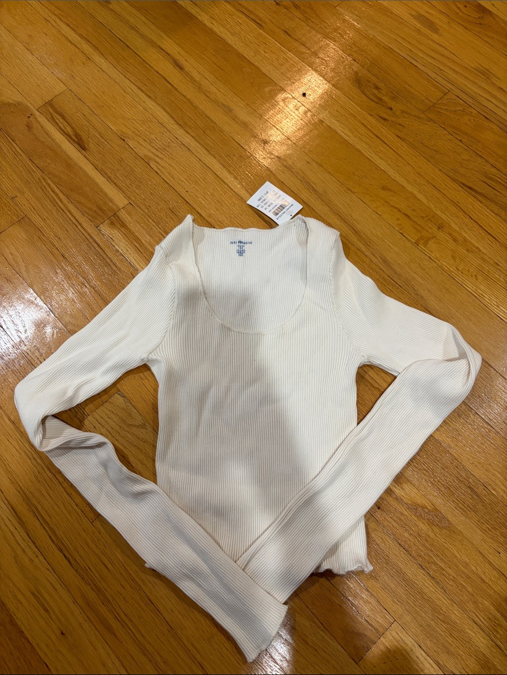 NWT Brandy Melville Cream Ribbed Scoop Neck Long Sleeve Top One Size